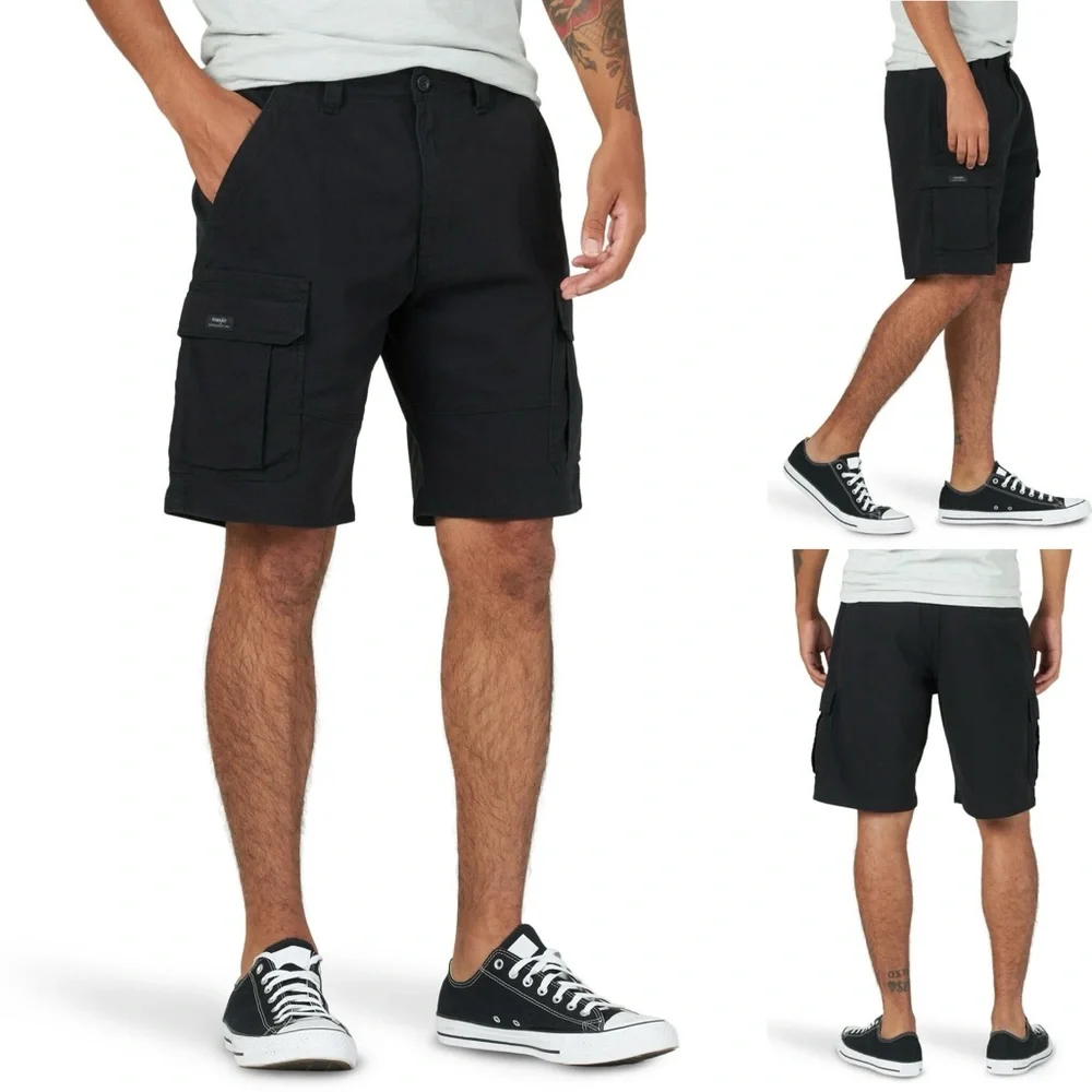 Wrangle Cargo Shorts 10” Tech Pocket Men 34 Relaxed Fit  Reg Black 100% …